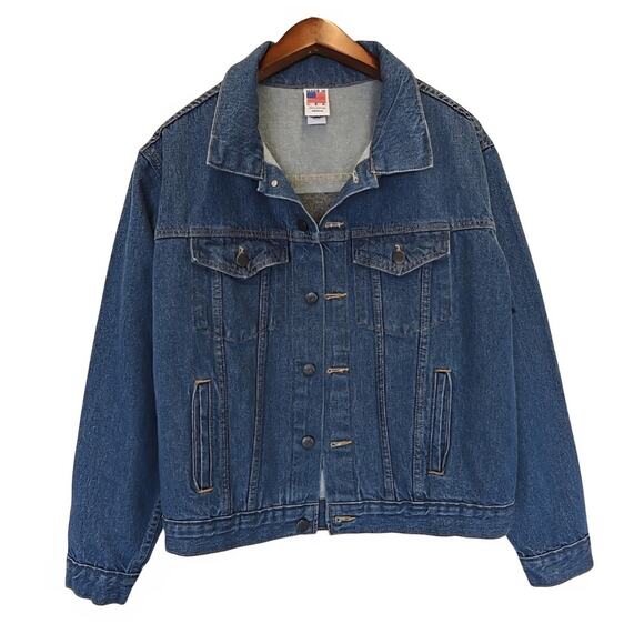 Vtg Tyca Mens Denim Jean Jacket Embossed Guitar Sz M Trucker USA Rockabilly Blue - Picture 2 of 8